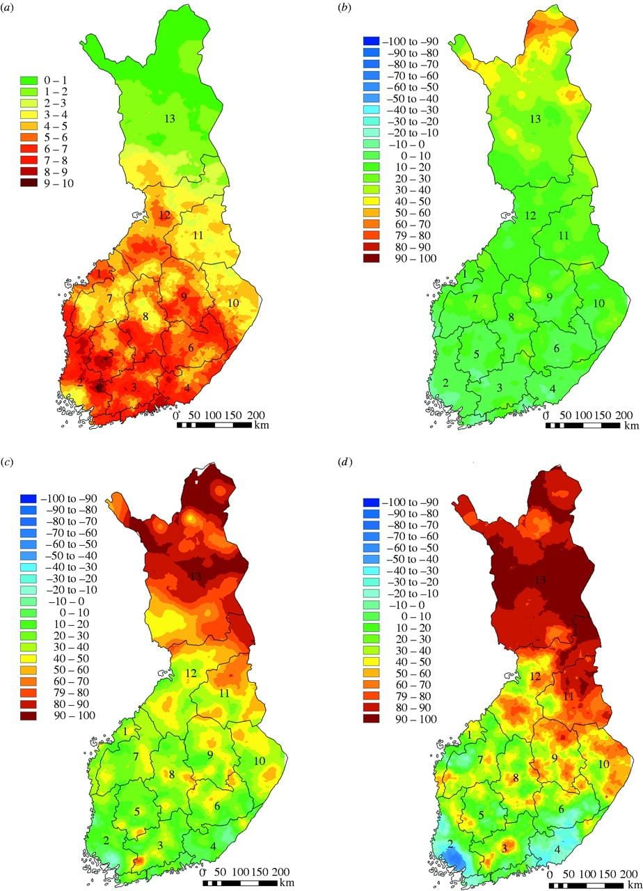 แผนที่ของฟินแลนด์สภาพอากาศ