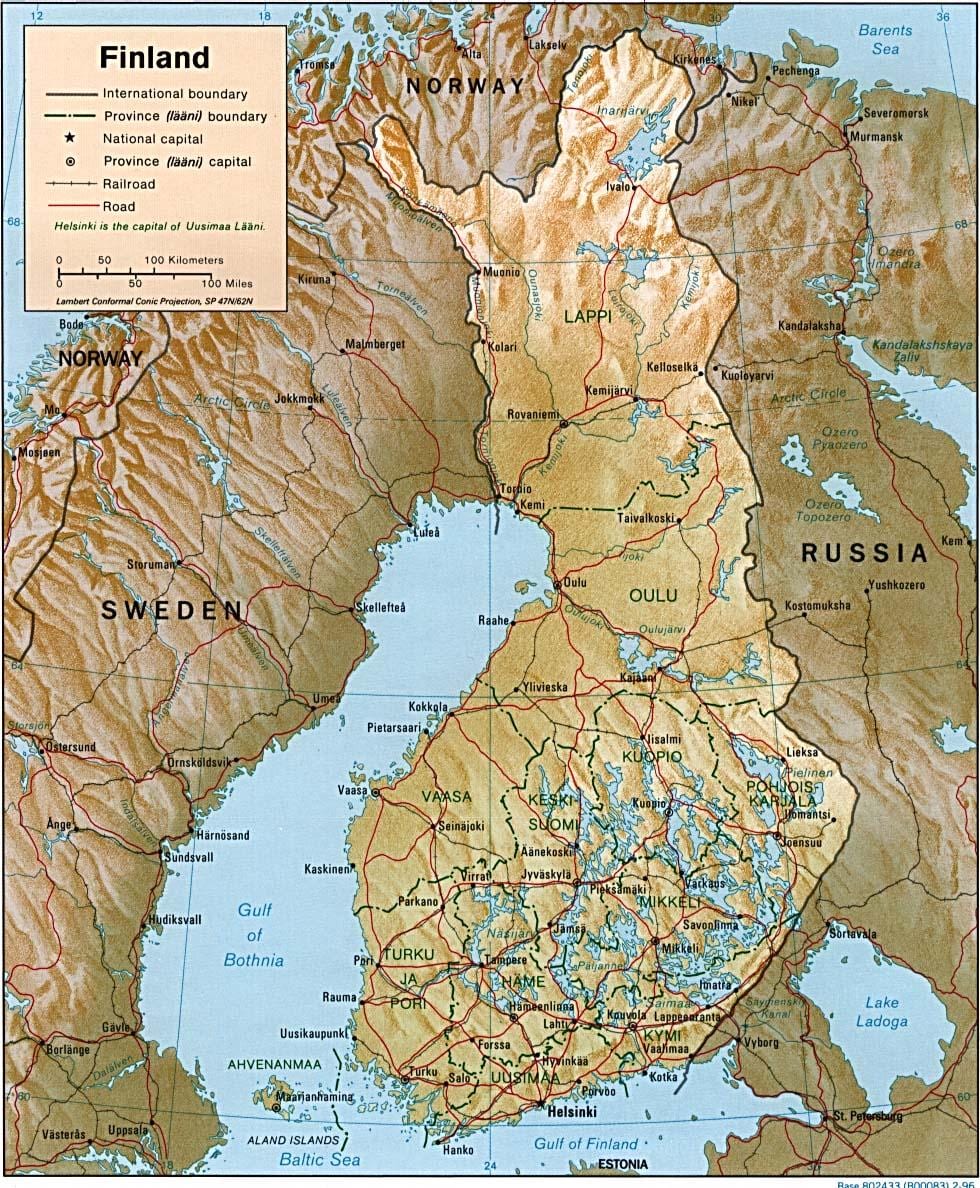 แผนที่ของฟินแลนด์ topographic