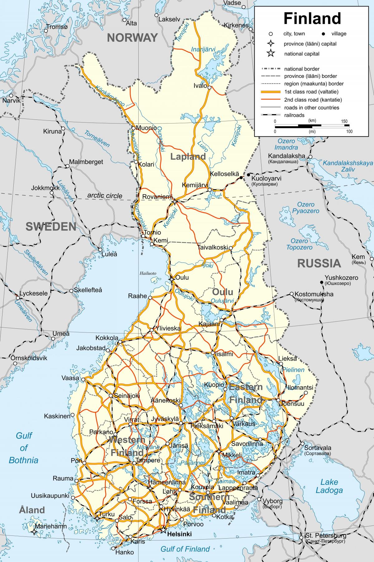 แผนที่ของฟินแลนด์ทางการเมือง