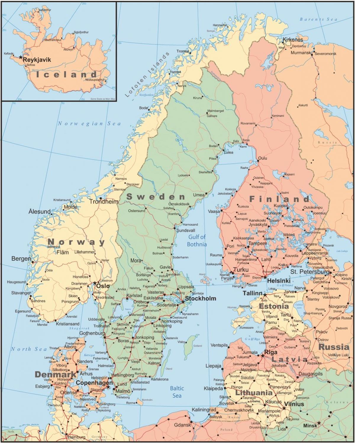 แผนที่ของฟินแลนด์และรอบๆแถวนี้แล้วประเทศ