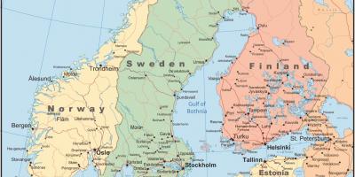 แผนที่ของฟินแลนด์และรอบๆแถวนี้แล้วประเทศ
